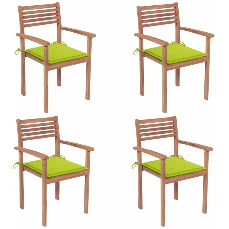 

Sillas de jardin 4 uds madera de teca y cojines verde brillante