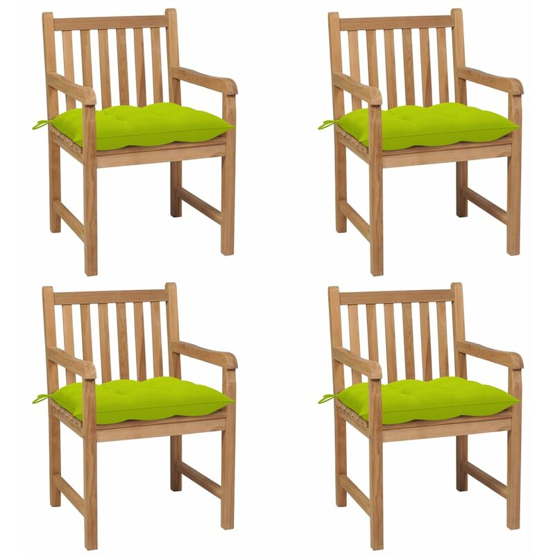 

Sillas de jardín 4 uds madera de teca y cojines verde brillante
