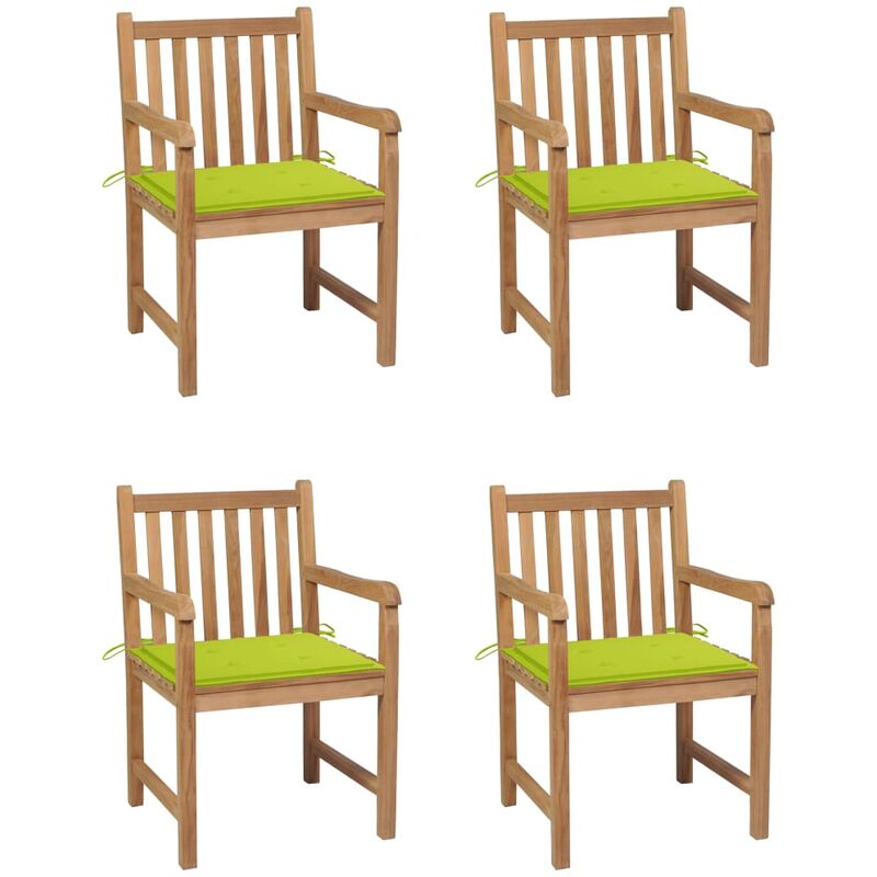 

Sillas de jardín 4 uds madera de teca y cojines verde brillante