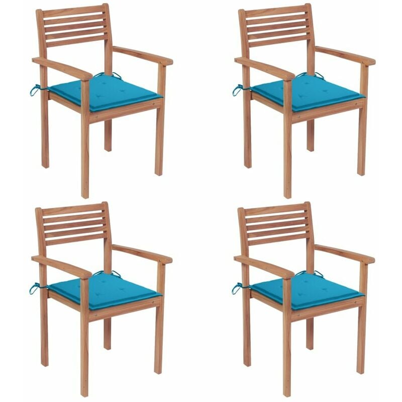 

Sillas de jardin 4 uds madera maciza de teca con cojines azules