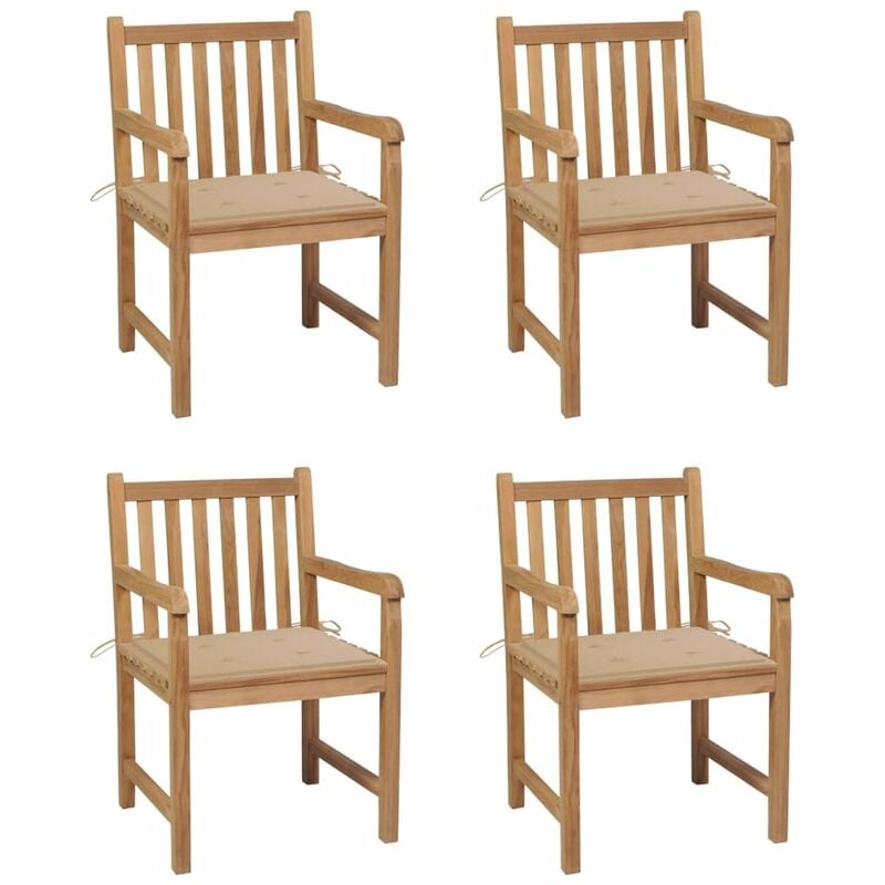 

Sillas de jardin 4 uds madera maciza de teca con cojines beige
