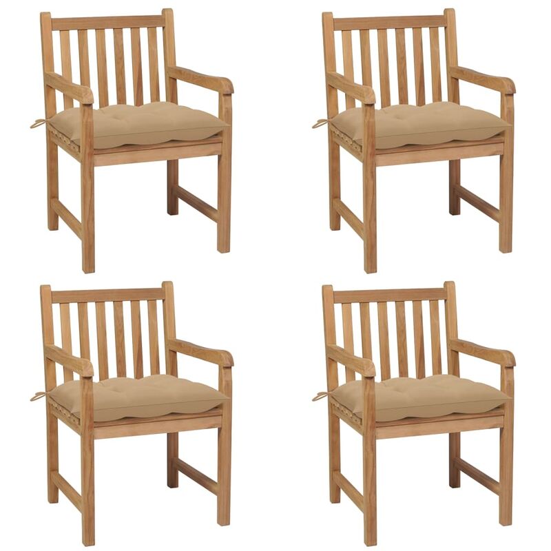 

Sillas de jardín 4 uds madera maciza de teca con cojines beige