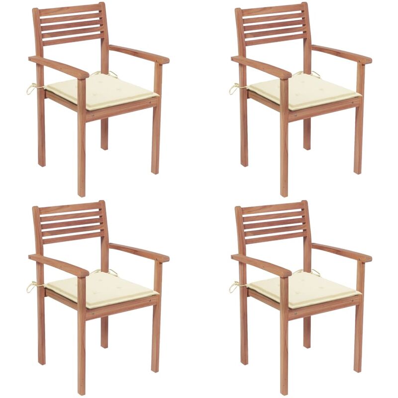

Sillas de jardín 4 uds madera maciza de teca con cojines crema