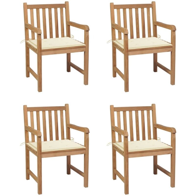 

Sillas de jardín 4 uds madera maciza de teca con cojines crema