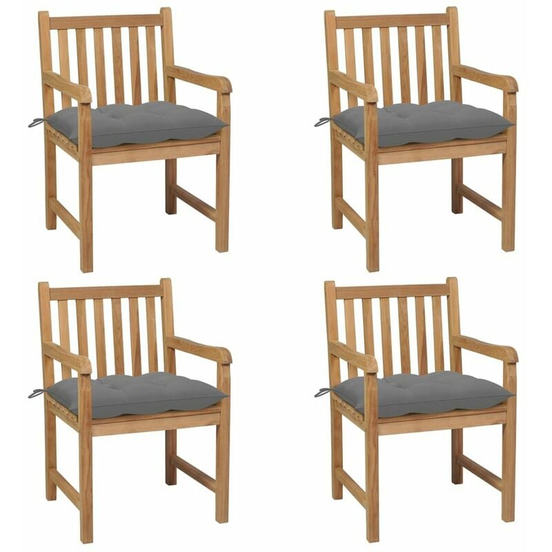 

Sillas de jardin 4 uds madera maciza de teca con cojines grises