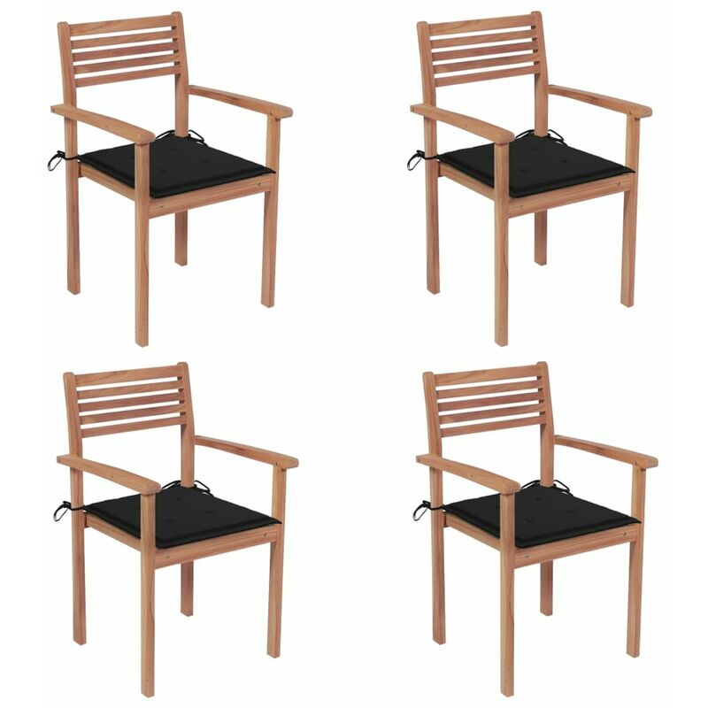 

Sillas de jardin 4 uds madera maciza de teca con cojines negros