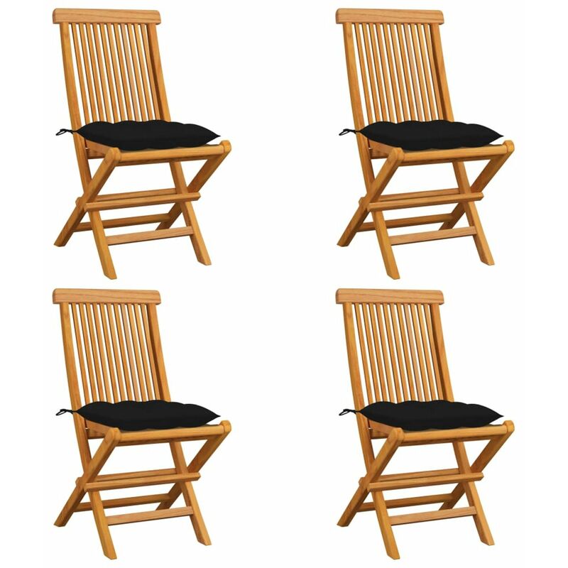 

Sillas de jardin 4 uds madera maciza de teca con cojines negros