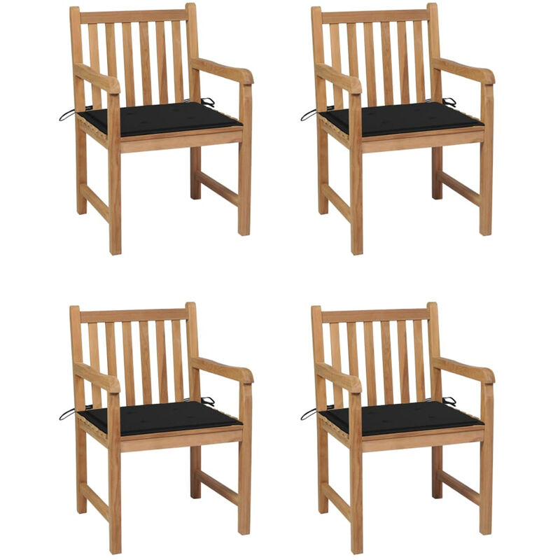 

Sillas de jardin 4 uds madera maciza de teca con cojines negros