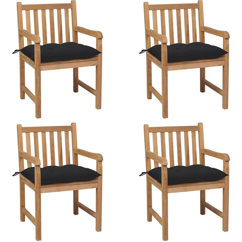 

Sillas de jardin 4 uds madera maciza de teca con cojines negros