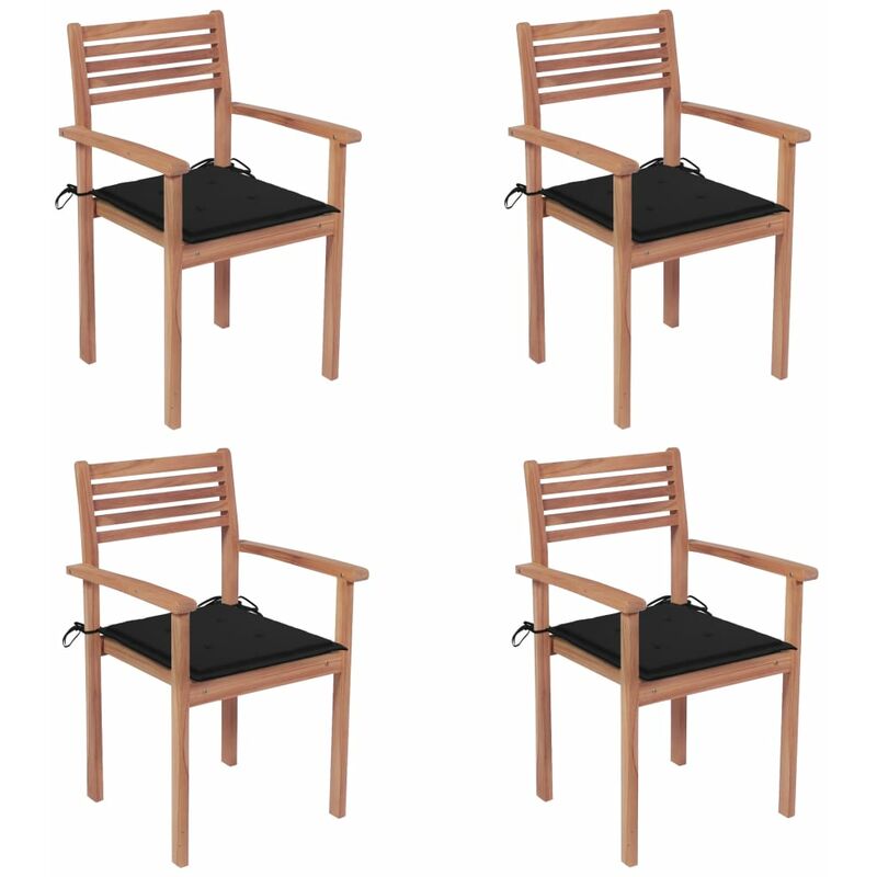 

Sillas de jardín 4 uds madera maciza de teca con cojines negros