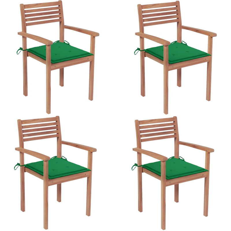 

Sillas de jardin 4 uds madera maciza de teca con cojines verdes