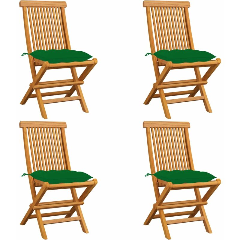

Sillas de jardín 4 uds madera maciza de teca con cojines verdes