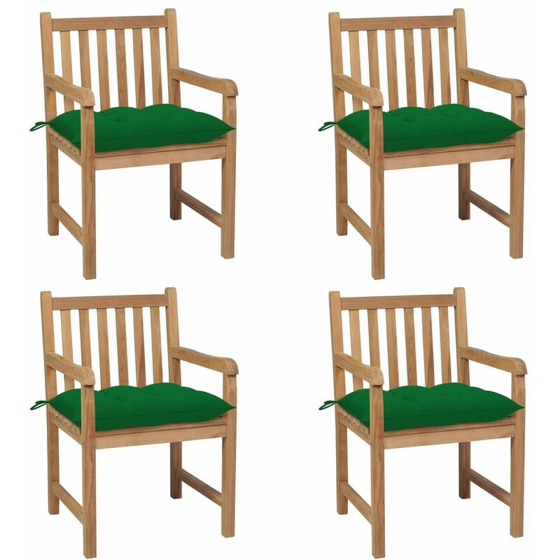 

Sillas de jardín 4 uds madera maciza de teca con cojines verdes