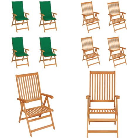 Sillas de jardín 4 uds madera maciza de teca con cojines verdes - Sillas de exterior - Madera de teca