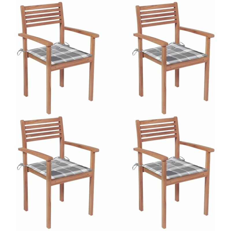 

Sillas de jardin 4 uds madera maciza teca cojines cuadros gris