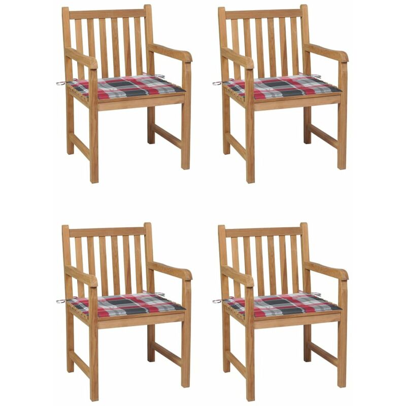 

Sillas de jardin 4 uds madera maciza teca cojines cuadros rojos