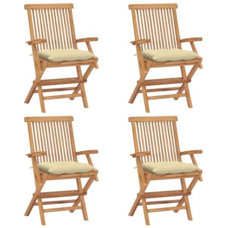 Sillas de jardín 4 uds madera teca con cojines crema