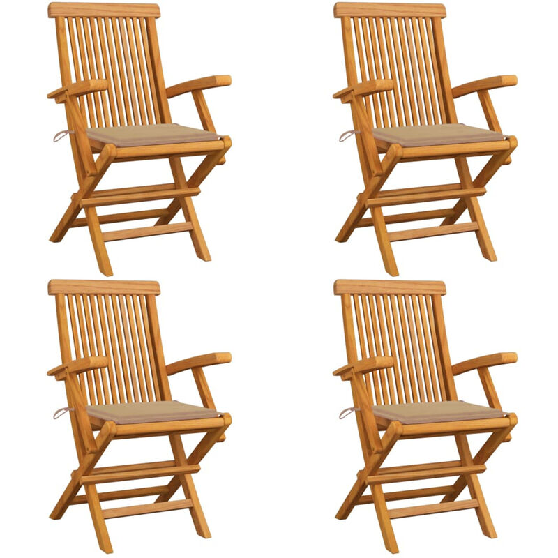 

Sillas de jardin 4 unidades con cojines beige madera de teca