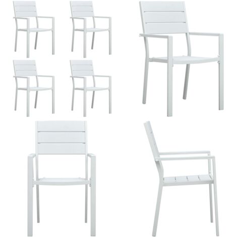 Sillas de jardín 4 unidades HDPE aspecto de madera blanco - Sillas de jardín HDPE - Sillas de jardín blancas