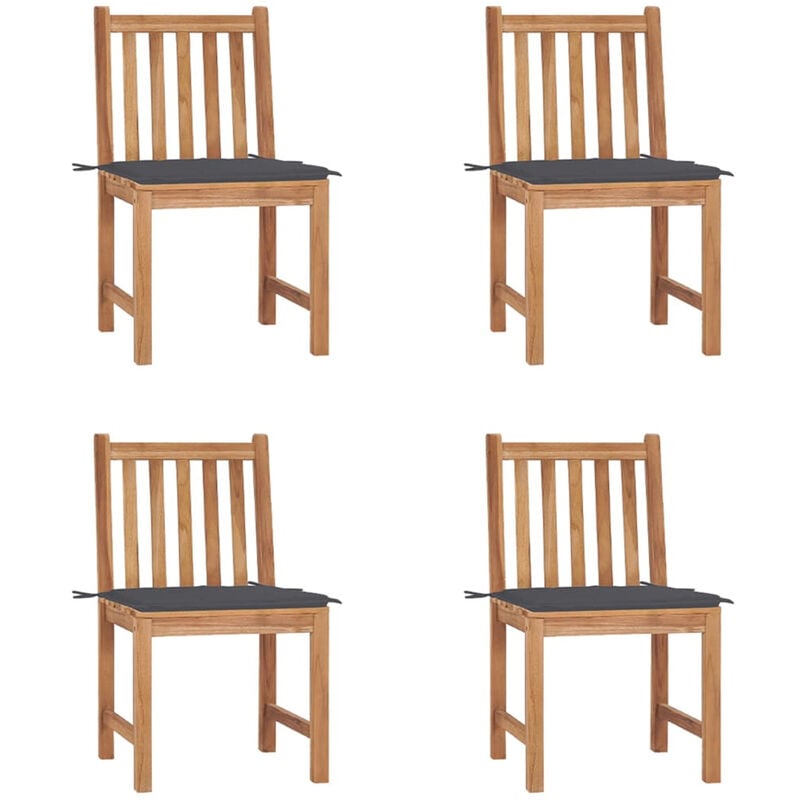 

Happyshopping - Sillas de jardin 4 unidades madera maciza de teca con cojines
