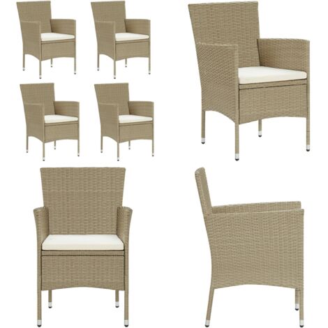 Sillas de jardín 4 unidades ratán sintético beige - Ratán sintético - Sillas de jardín para comedor
