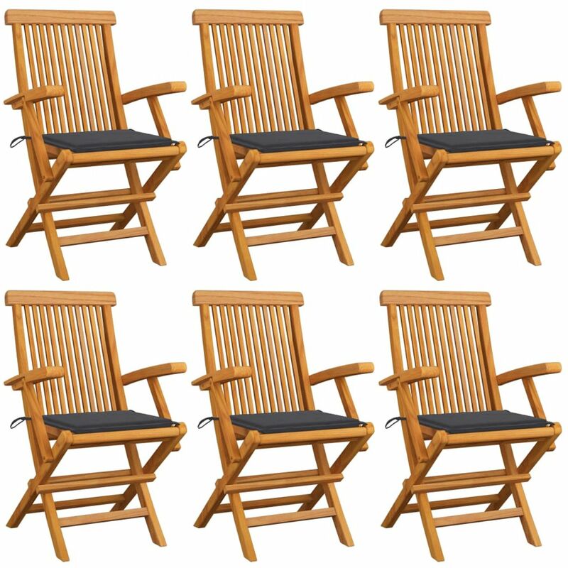 

Sillas de jardin 6 uds con cojines antracita madera de teca