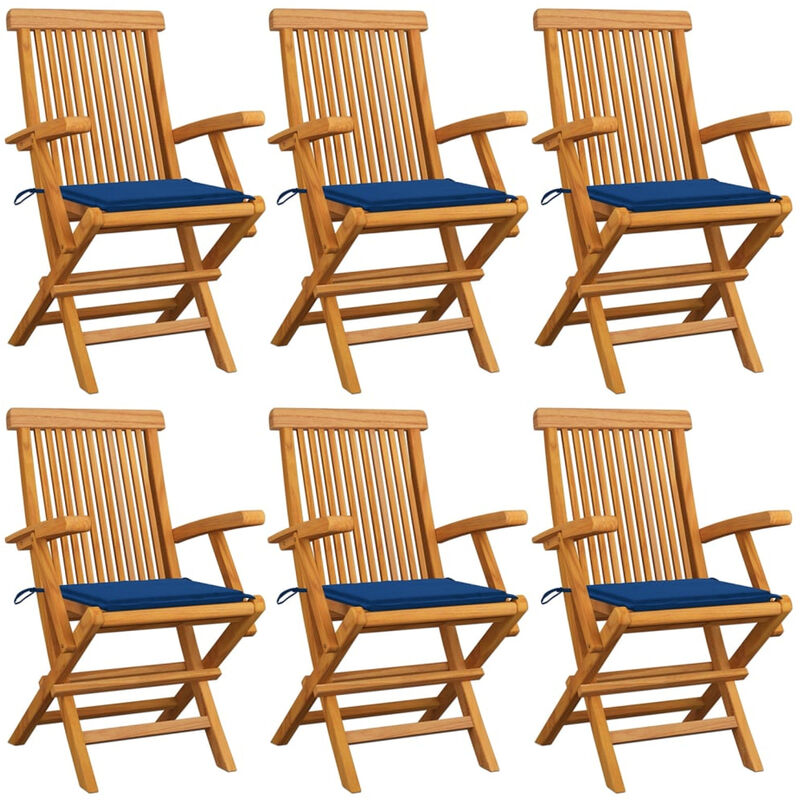 

Happyshopping - Sillas de jardin 6 uds con cojines azul real madera de teca