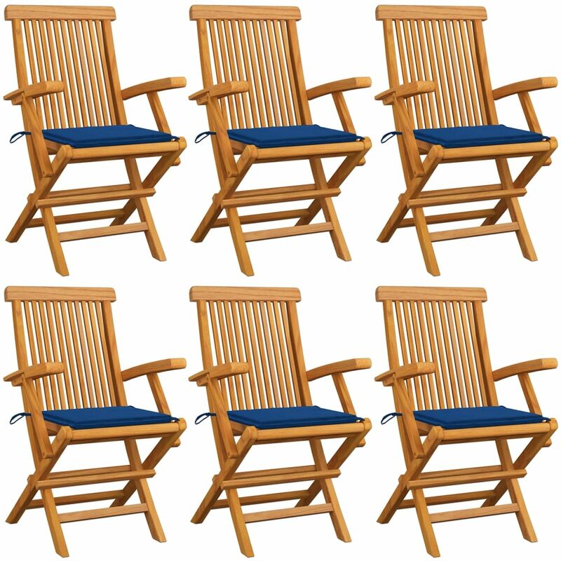 

Sillas de jardín 6 uds con cojines azul real madera de teca
