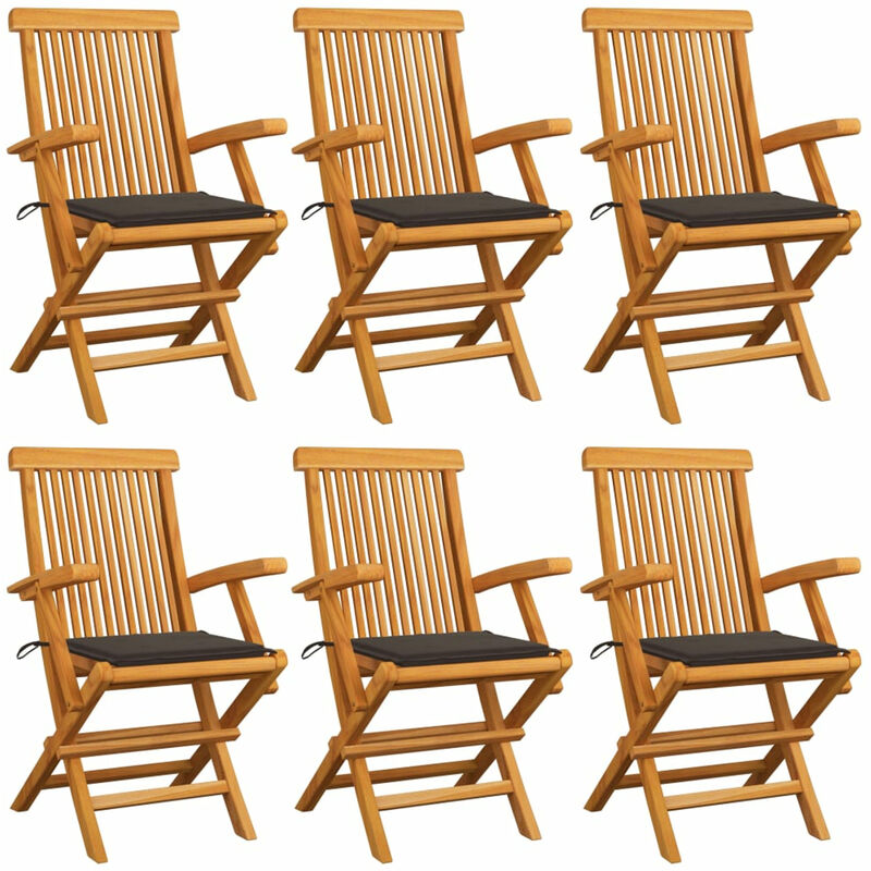 

Sillas de jardin 6 uds con cojines gris taupe madera de teca