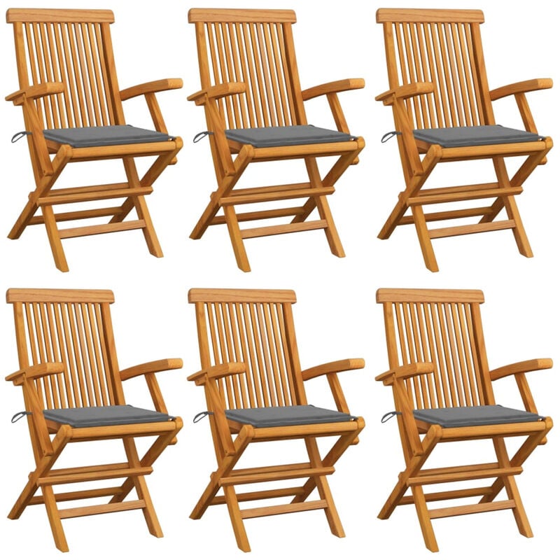 

Sillas de jardin 6 uds con cojines grises madera de teca