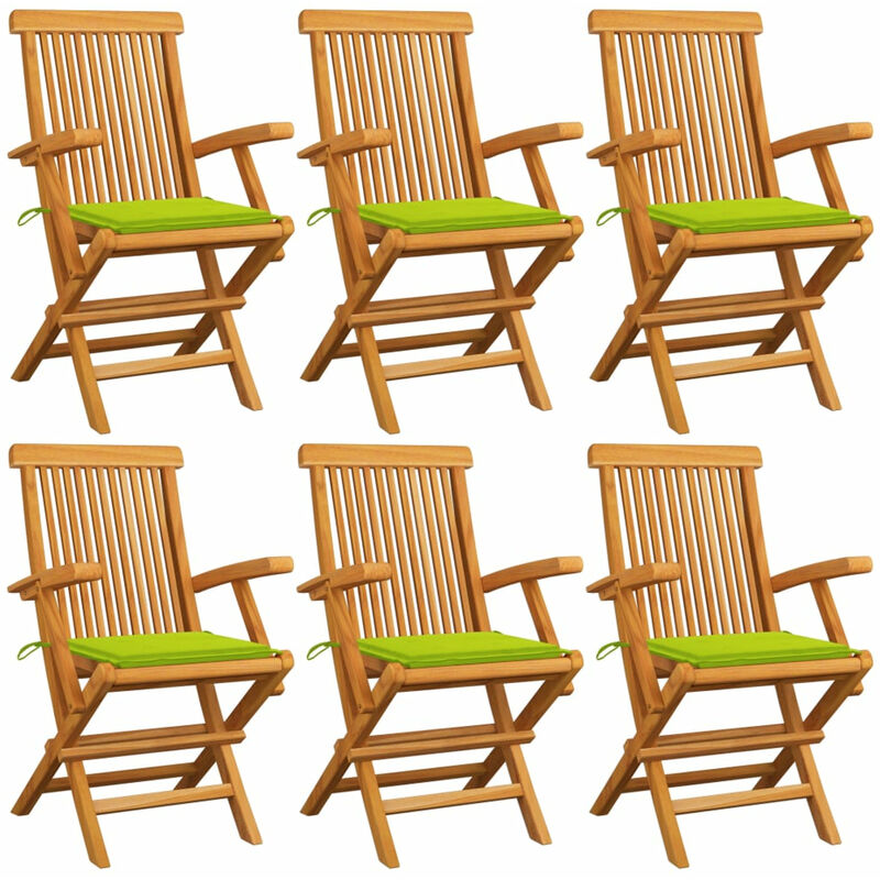 

Sillas de jardin 6 uds con cojines verde brillante madera teca