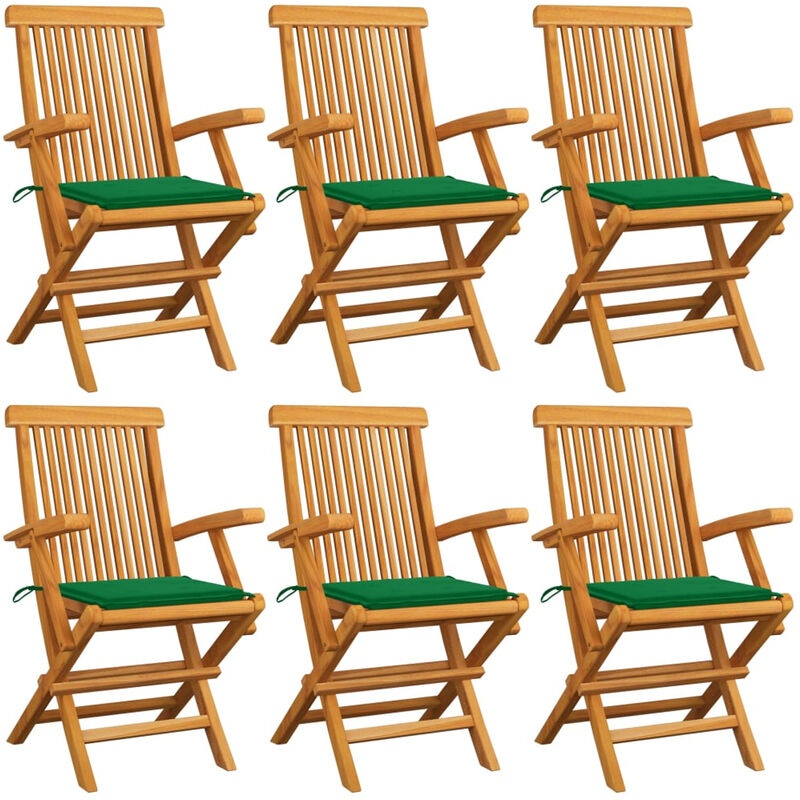 

Sillas de jardin 6 uds con cojines verdes madera de teca
