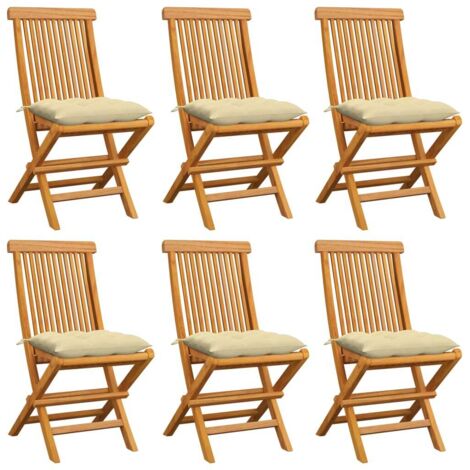 Sillas de jardín 6 uds madera de teca con cojines  crema