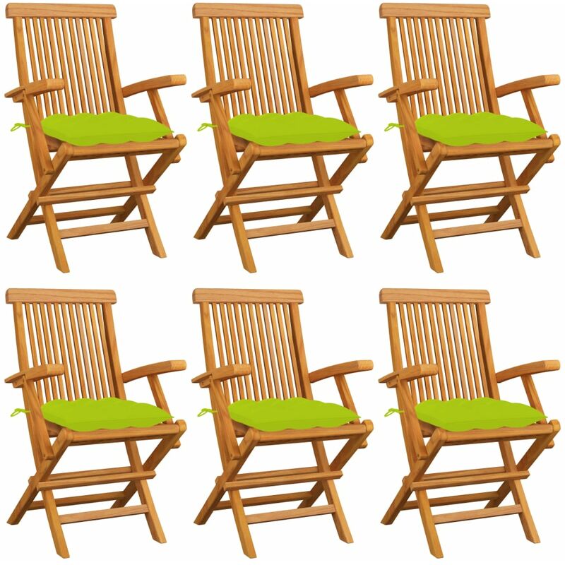 

Sillas de jardín 6 uds madera de teca y cojines verde brillante