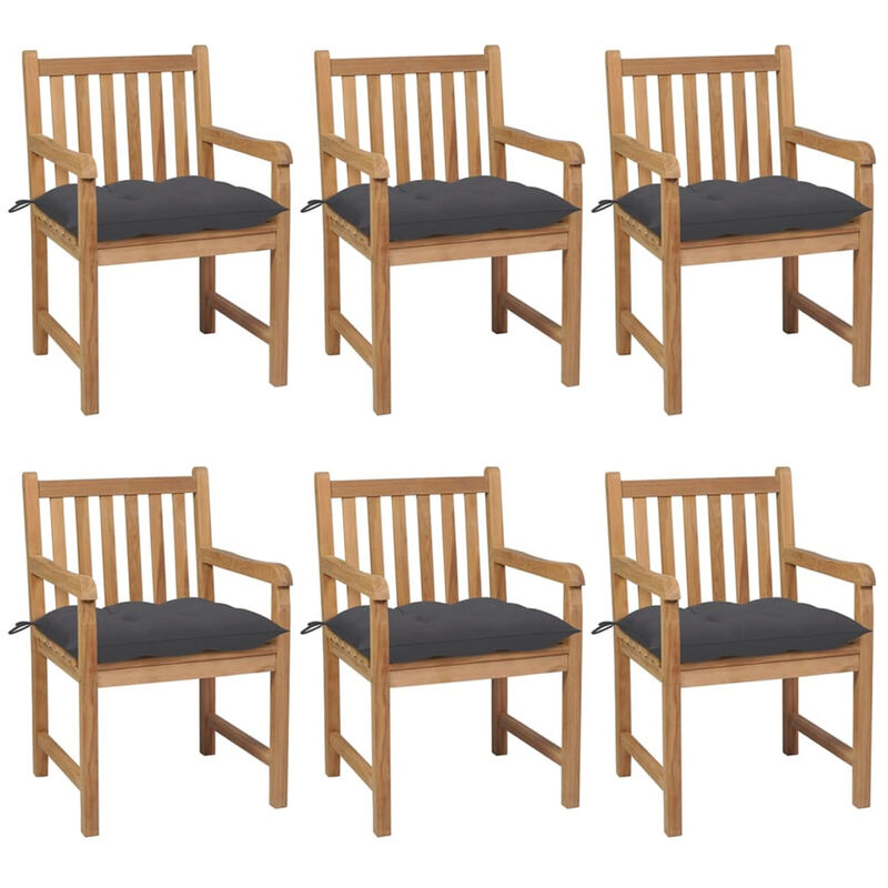 

Sillas de jardin 6 uds madera maciza de teca cojines antracita