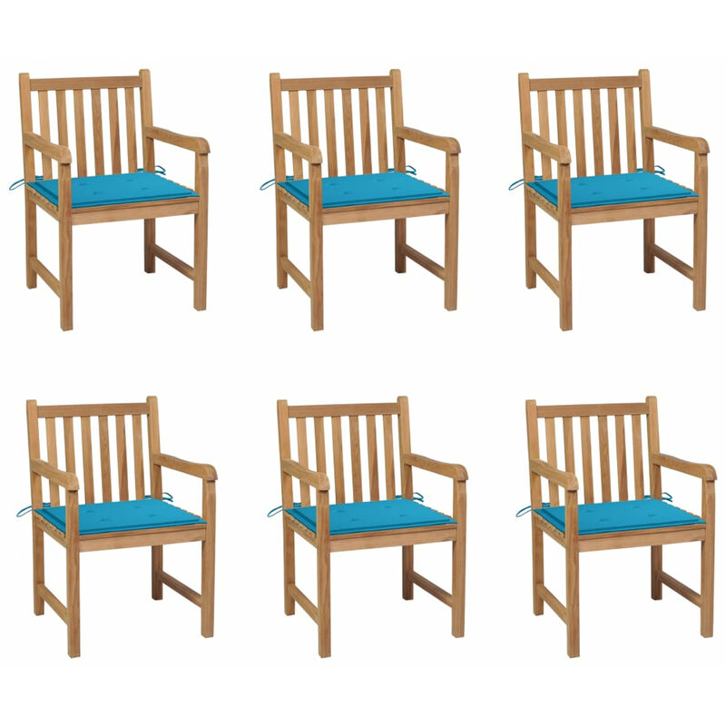 

Sillas de jardin 6 uds madera maciza de teca cojines azul