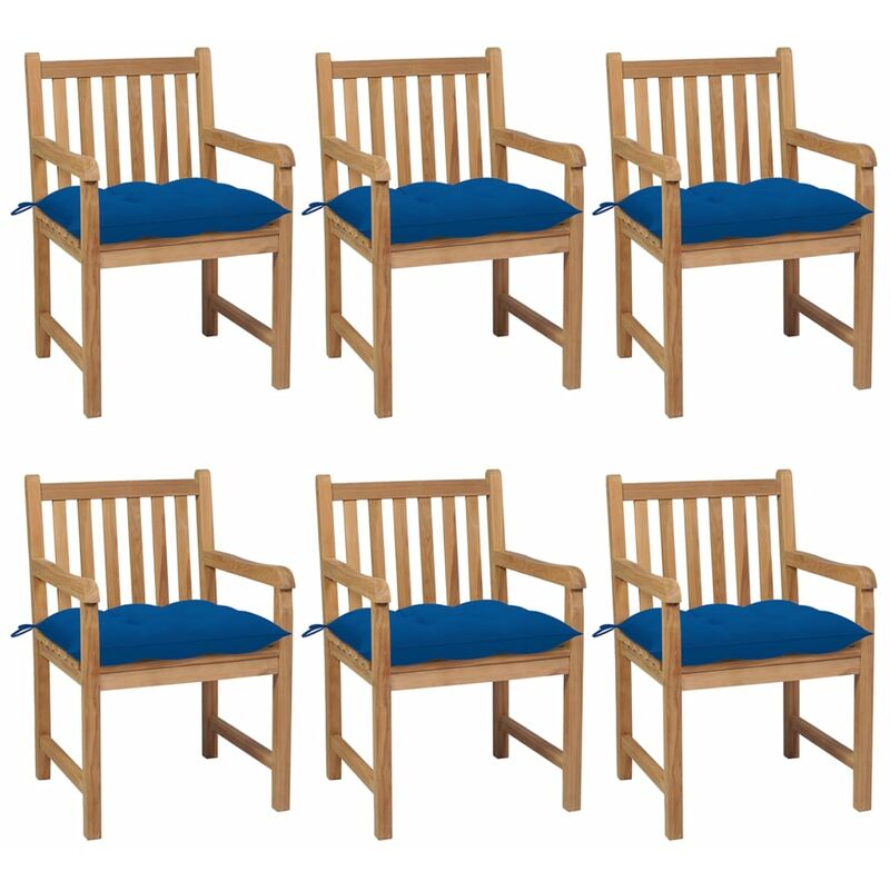 

Sillas de jardín 6 uds madera maciza de teca cojines azul