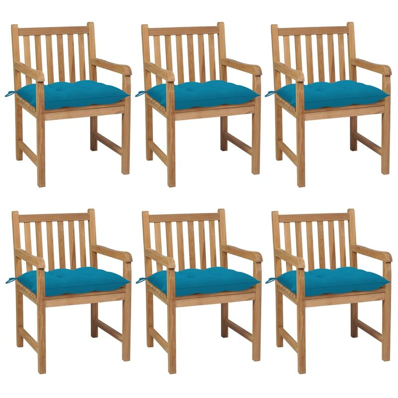

Sillas de jardín 6 uds madera maciza de teca cojines azul claro
