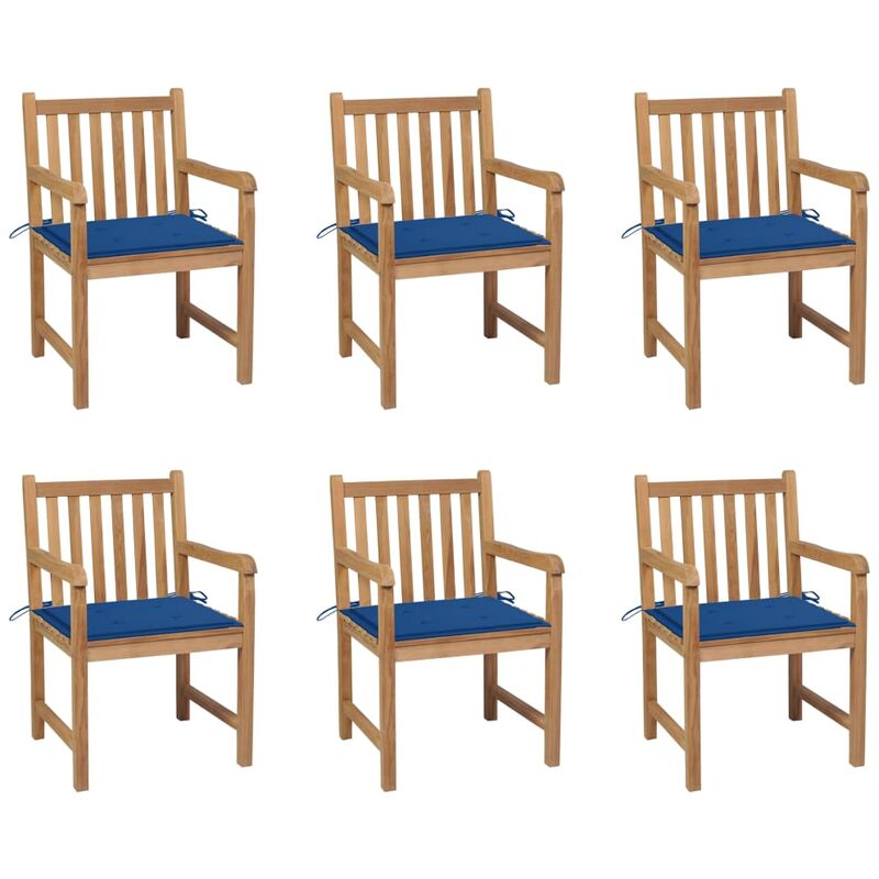 

Sillas de jardín 6 uds madera maciza de teca cojines azul royal