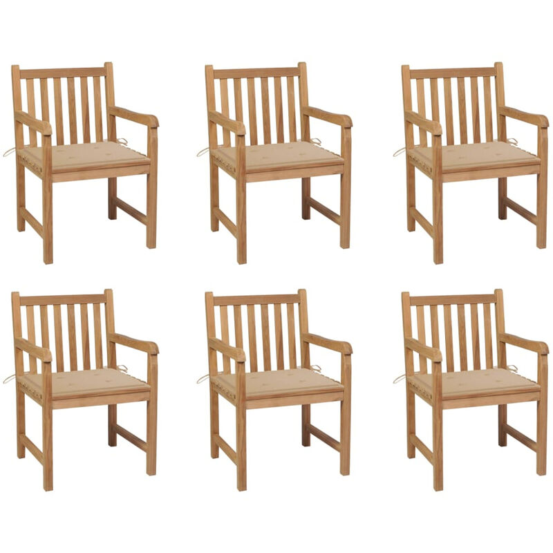 

Sillas de jardin 6 uds madera maciza de teca cojines beige
