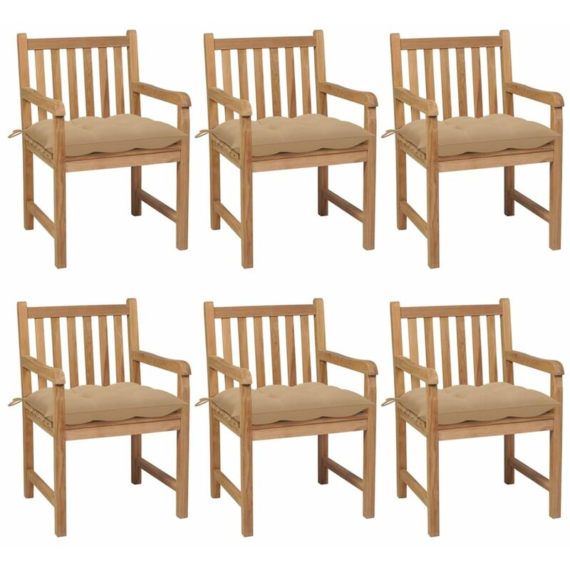 

Sillas de jardin 6 uds madera maciza de teca cojines beige