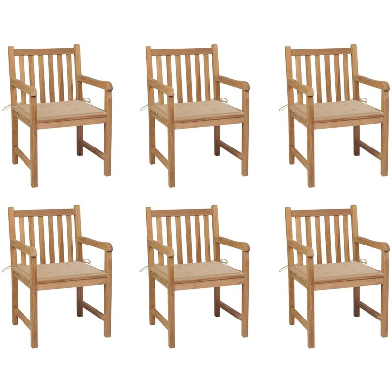 

Sillas de jardín 6 uds madera maciza de teca cojines beige