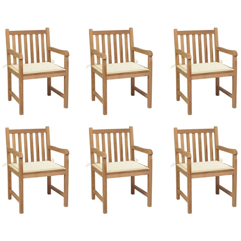 

Sillas de jardin 6 uds madera maciza de teca cojines crema