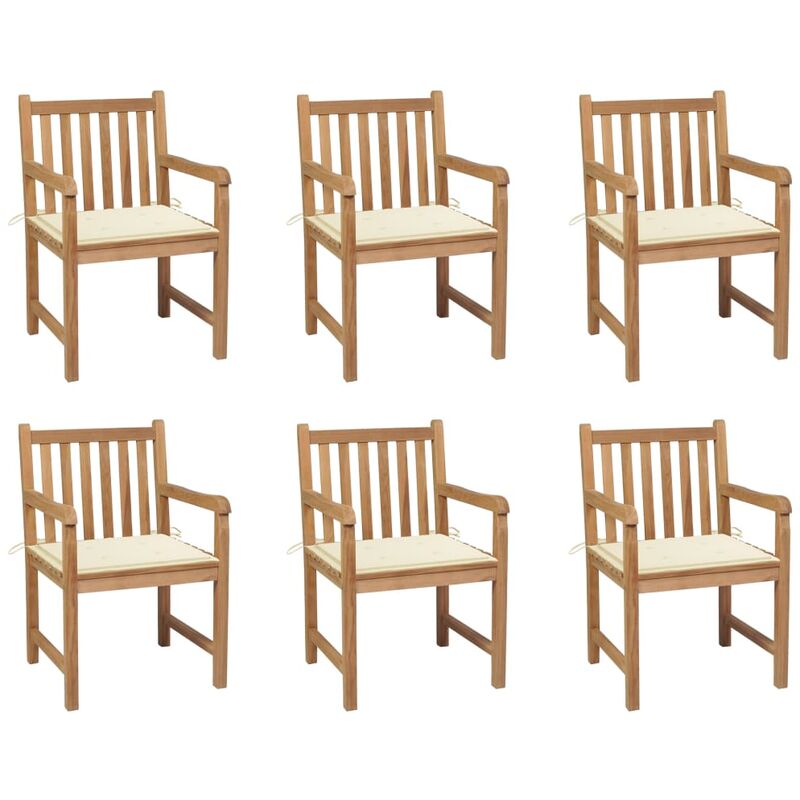 

Sillas de jardín 6 uds madera maciza de teca cojines crema