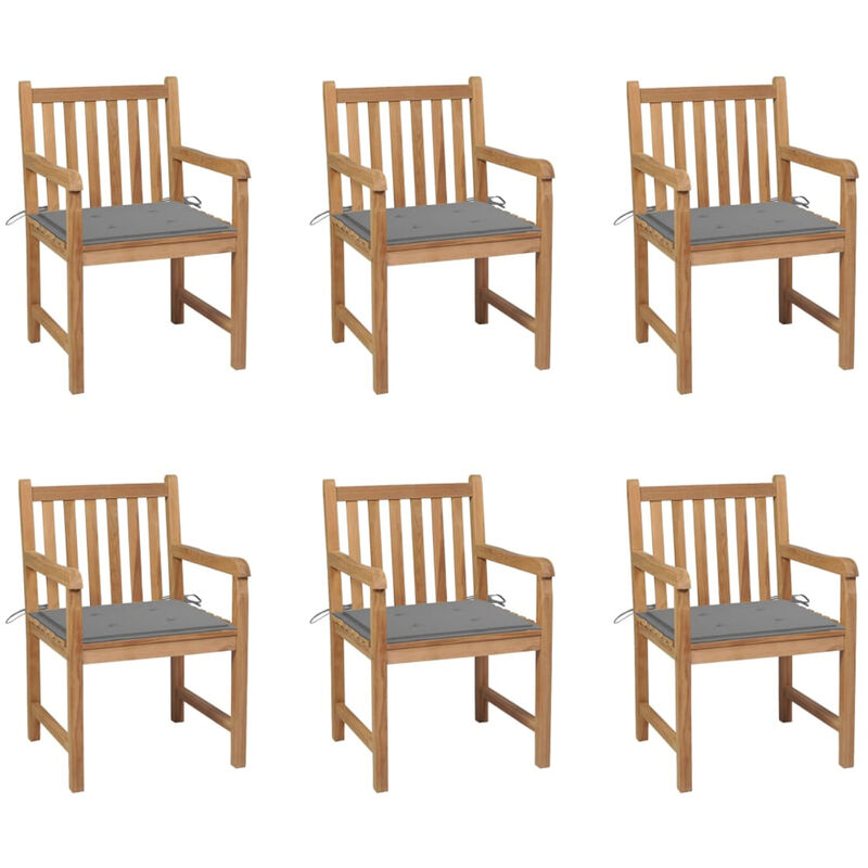 

Sillas de jardin 6 uds madera maciza de teca cojines gris