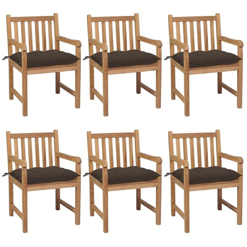 

Sillas de jardin 6 uds madera maciza de teca cojines gris taupe