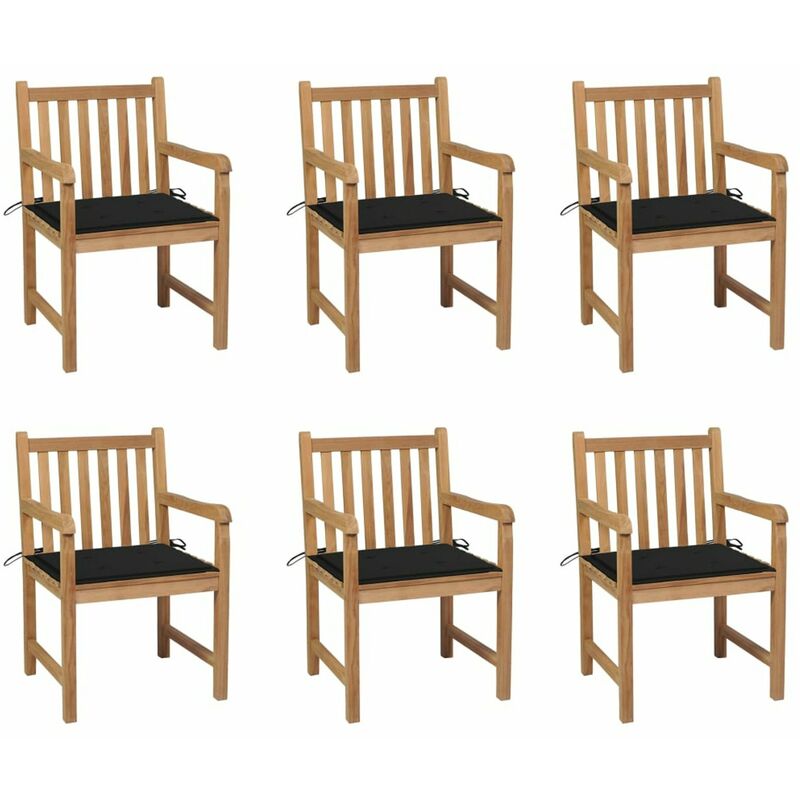 

Sillas de jardin 6 uds madera maciza de teca cojines negro