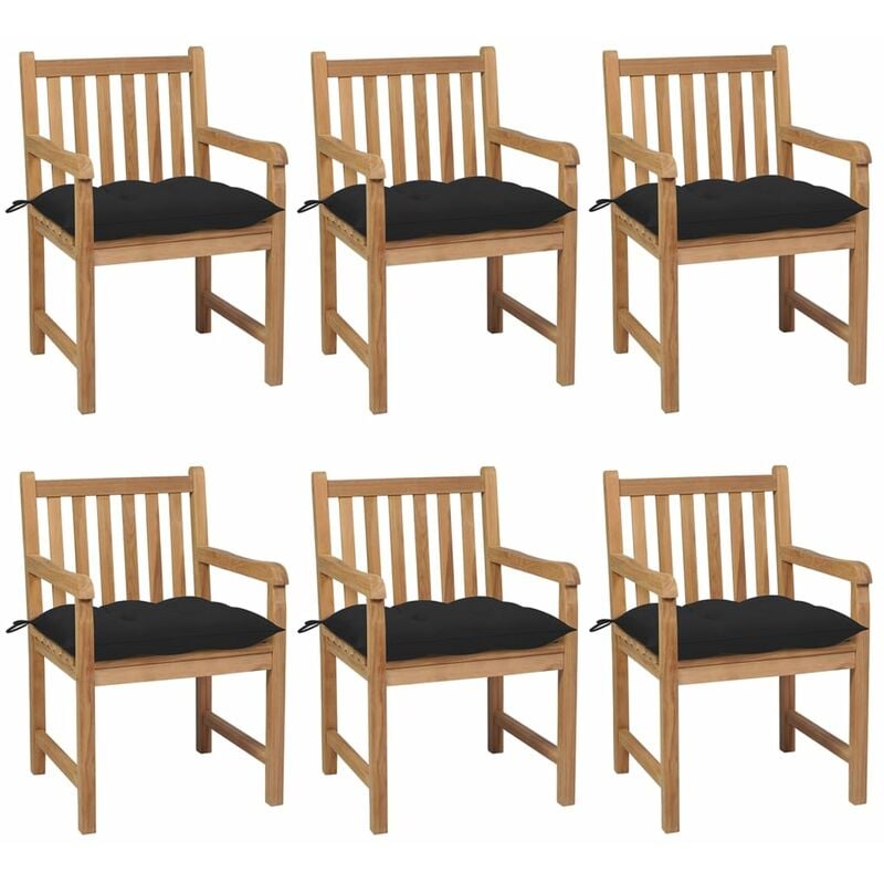 

Sillas de jardín 6 uds madera maciza de teca cojines negro