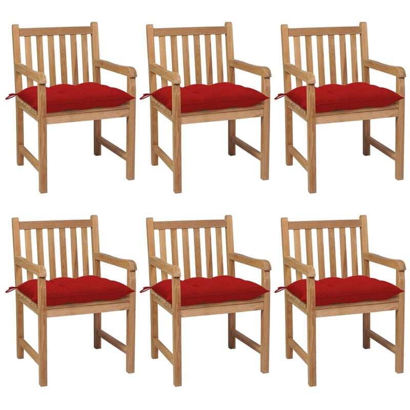 

Sillas de jardin 6 uds madera maciza de teca cojines rojo