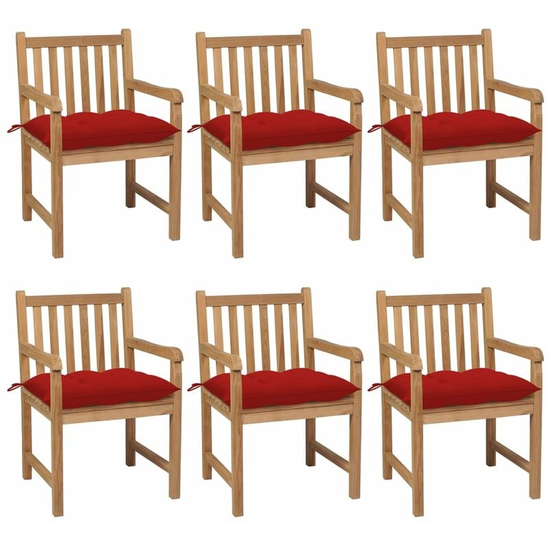 

Sillas de jardín 6 uds madera maciza de teca cojines rojo